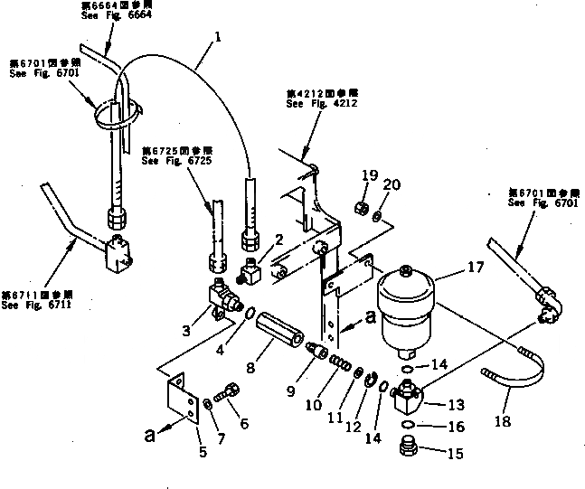 Схема запчастей Komatsu PF3W-1 - ГЛАВН. ТРУБЫ (/) УПРАВЛ-Е РАБОЧИМ ОБОРУДОВАНИЕМ