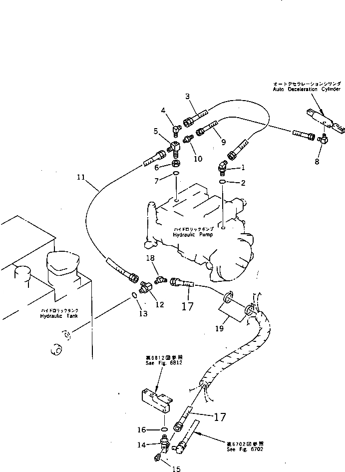 Схема запчастей Komatsu PF3W-1 - ГИДРОЛИНИЯ (ДРЕНАЖН.) (/) УПРАВЛ-Е РАБОЧИМ ОБОРУДОВАНИЕМ