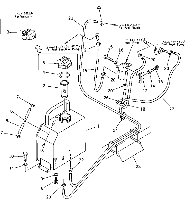 Схема запчастей Komatsu PW05-1 - ТОПЛ. БАК И ТОПЛИВОПРОВОД КОМПОНЕНТЫ ДВИГАТЕЛЯ И ЭЛЕКТРИКА