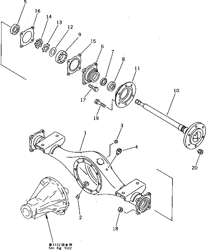 Схема запчастей Komatsu PW05-1 - ПРИВОД МОСТ (ЗАДН.) МОСТ¤ КОЛЕСА И СИСТЕМАУПРАВЛЕНИЯ ПОВОРОТОМ