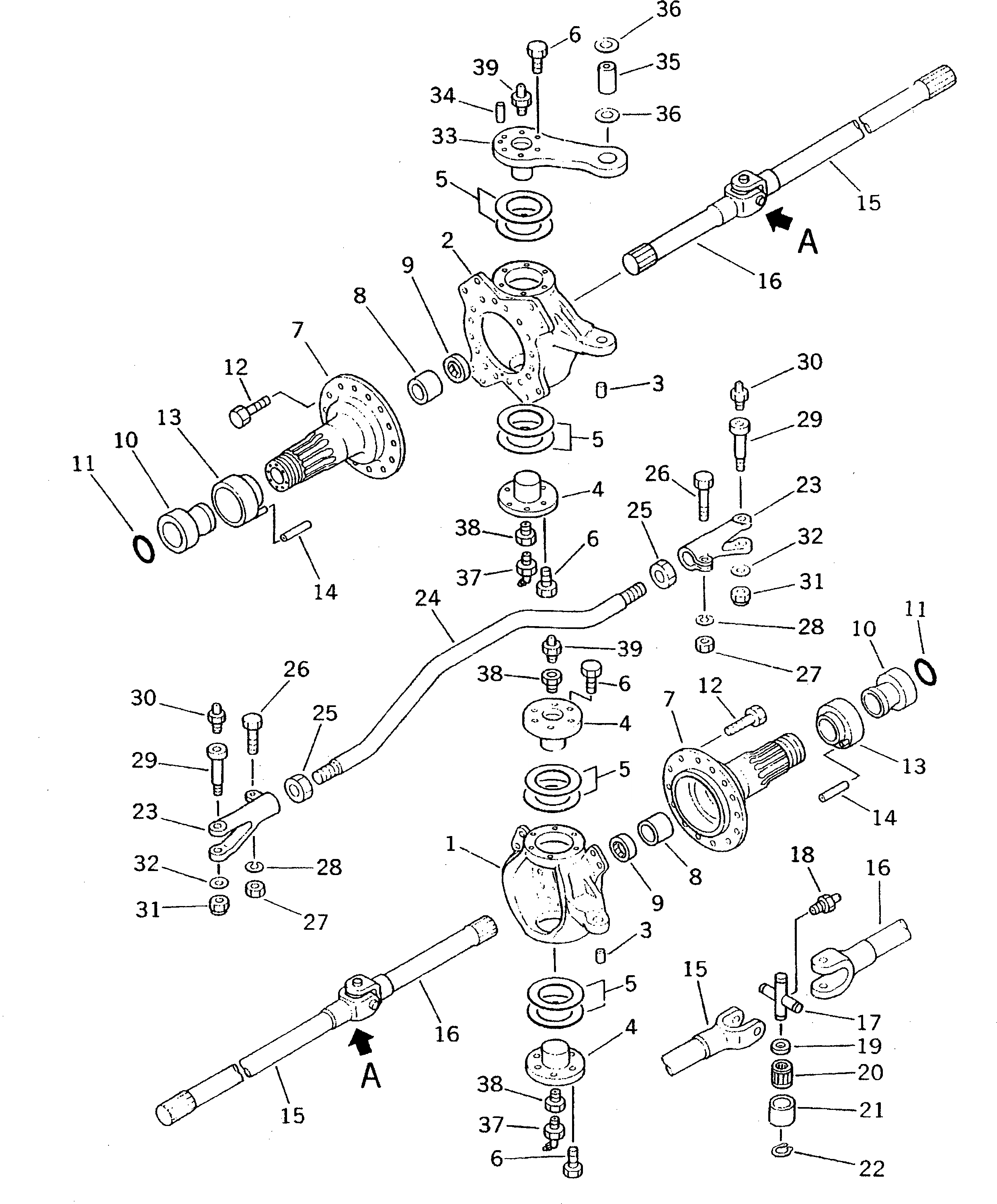 Схема запчастей Komatsu PW100-3 - ПЕРЕДН. КУЛАК И ПОПЕРЕЧНАЯ РУЛЕВ. ТЯГА(№-) ШАССИ¤ ТРАНСМИССИЯ¤ МОСТ¤ КОЛЕСА И ВОЗД. СИСТЕМА