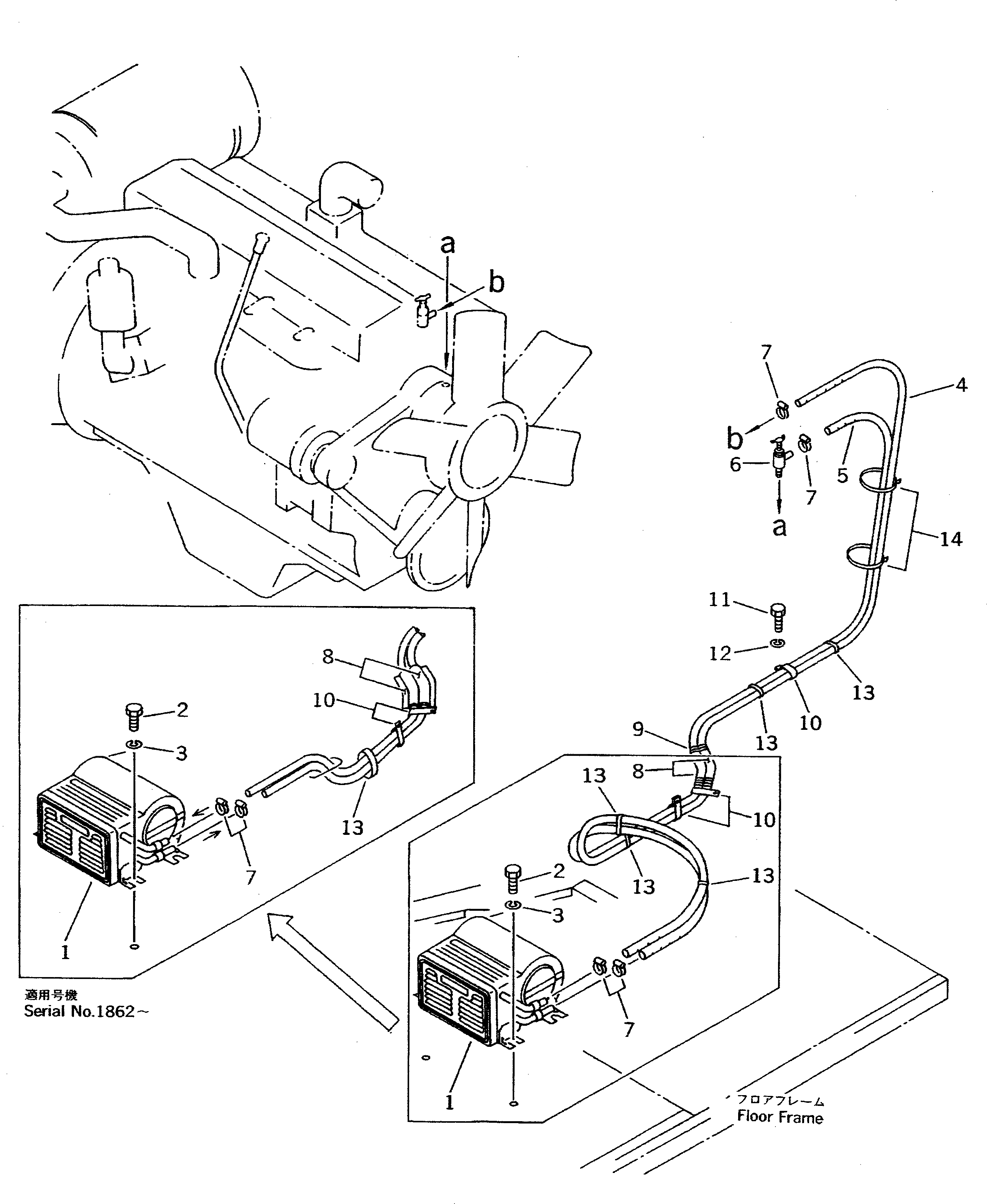 Схема запчастей Komatsu PW100-3 - ОБОГРЕВАТЕЛЬ. ЧАСТИ КОРПУСА