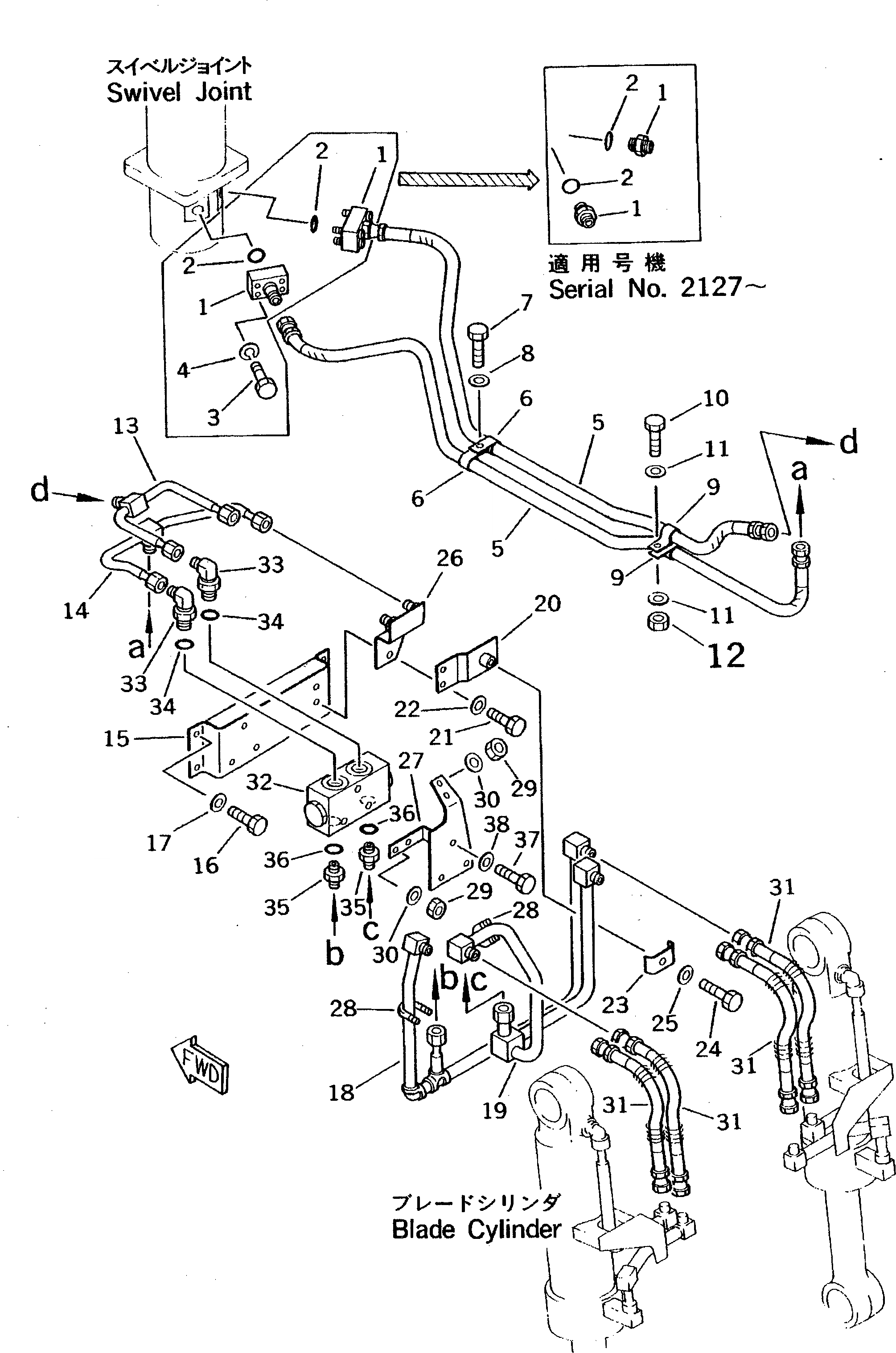 Схема запчастей Komatsu PW100-3 - ГИДРОЛИНИЯ (/) (ДЛЯ ОТВАЛ)(№-) УПРАВЛ-Е РАБОЧИМ ОБОРУДОВАНИЕМ