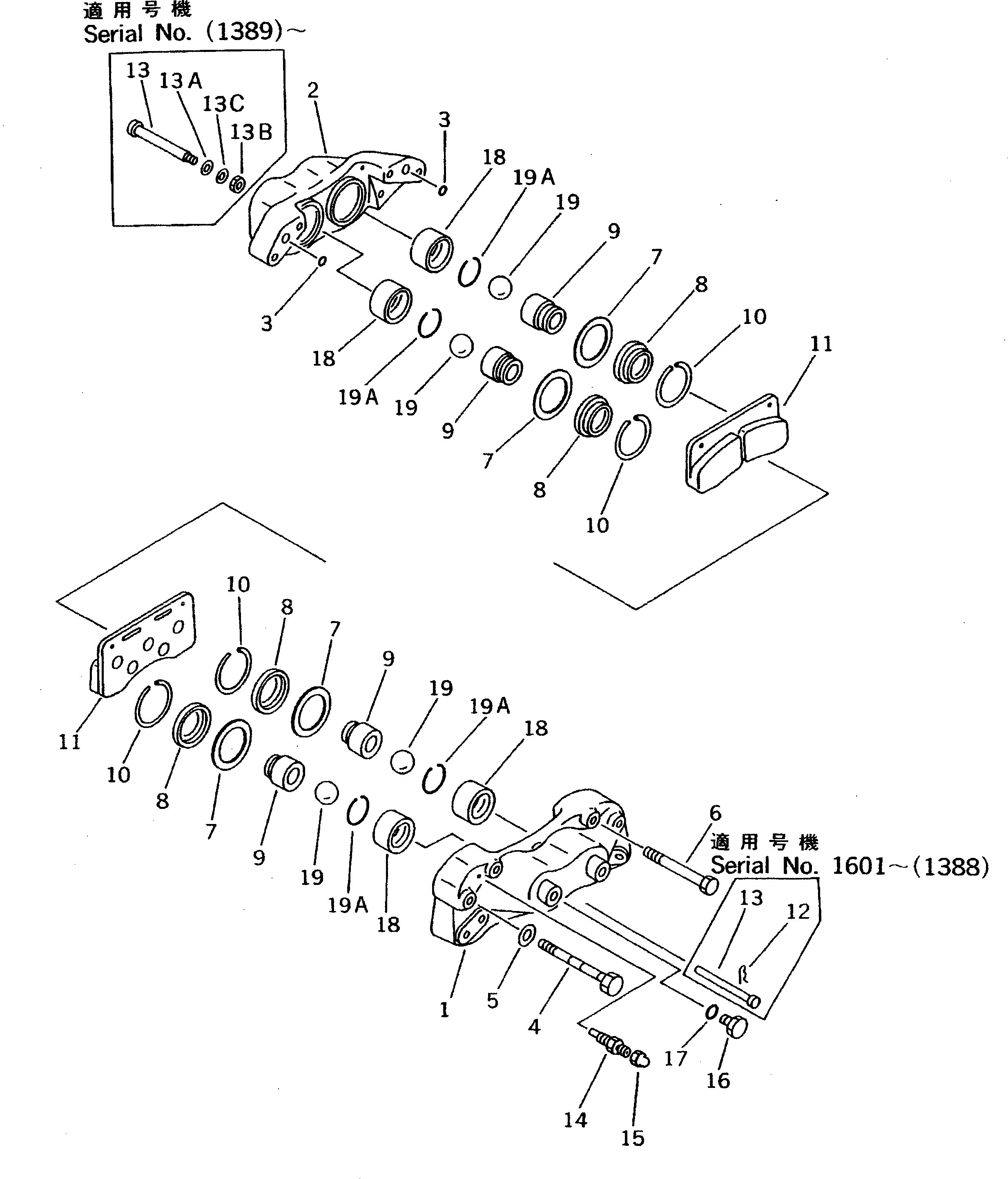 Схема запчастей Komatsu PW100-3 - ЗАДН. ТОРМОЗ. CALIPER(№-) ШАССИ¤ ТРАНСМИССИЯ¤ МОСТ¤ КОЛЕСА И ВОЗД. СИСТЕМА