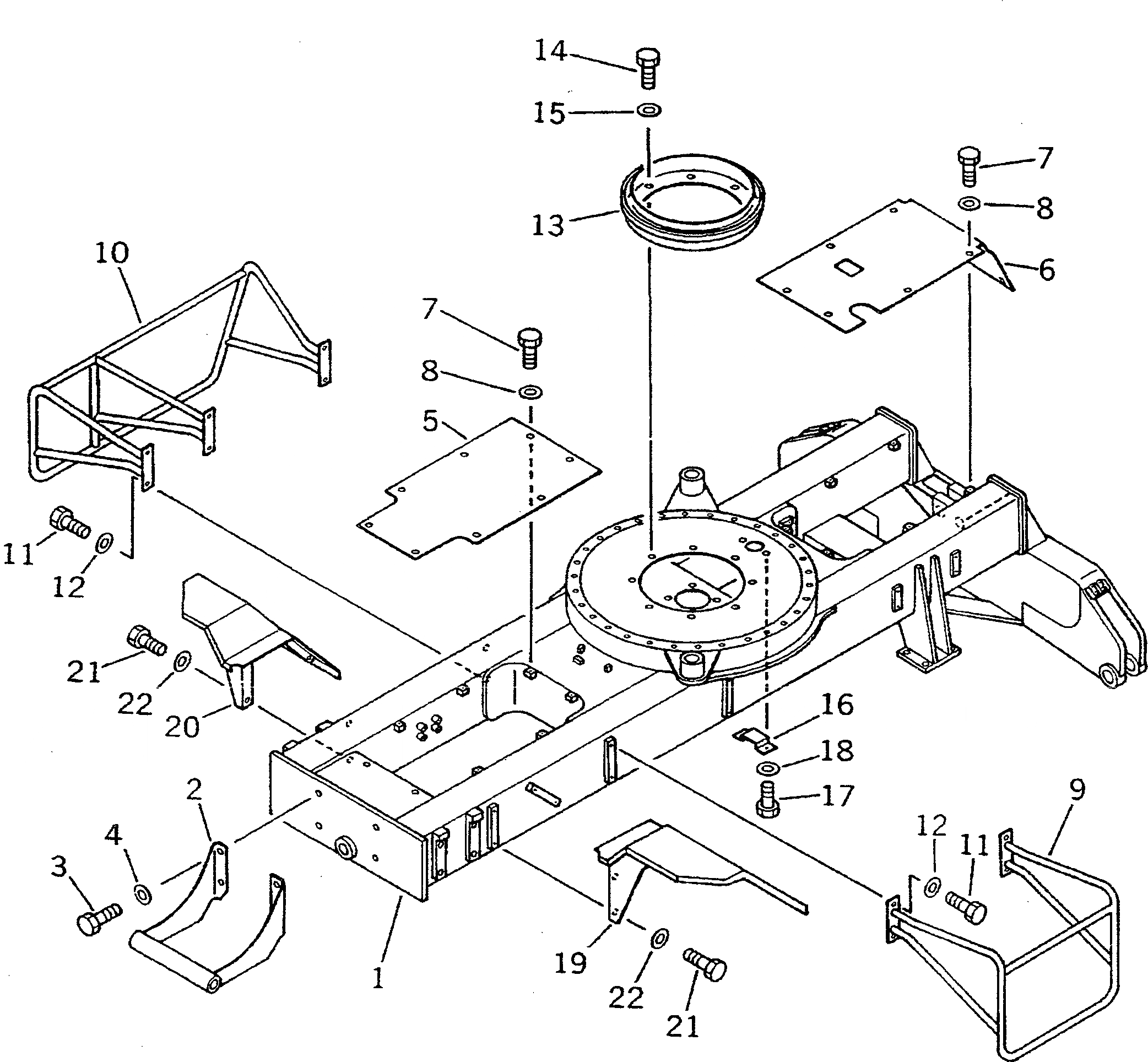 Схема запчастей Komatsu PW100N-3 - ШАССИ (/) (БЕЗ ЗАДН. КРЫЛО)(№-) ШАССИ¤ ТРАНСМИССИЯ¤ МОСТ¤ КОЛЕСА И ВОЗД. СИСТЕМА