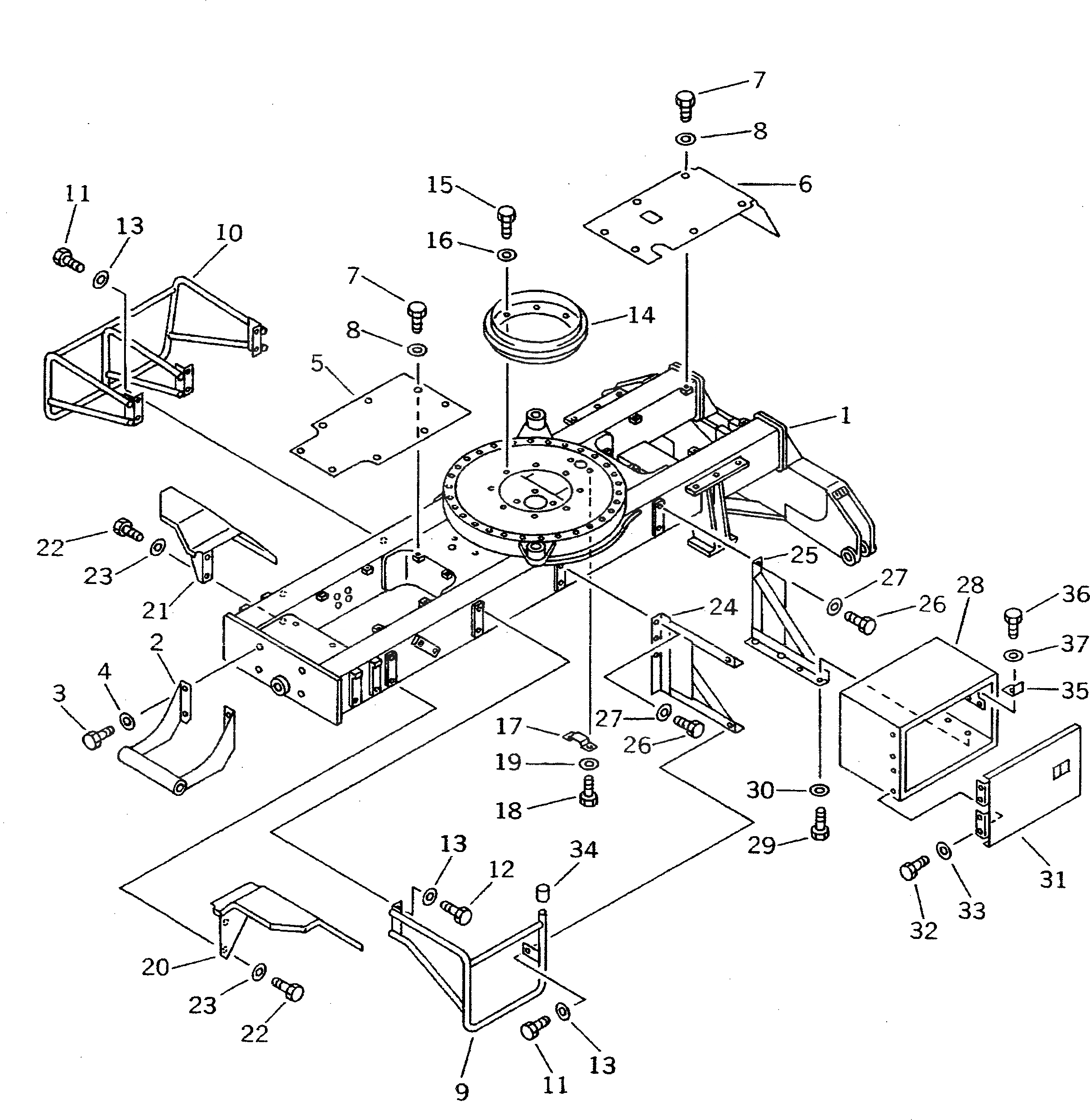 Схема запчастей Komatsu PW100N-3 - ШАССИ (/) (БЕЗ ЗАДН. КРЫЛО)(№-) ШАССИ¤ ТРАНСМИССИЯ¤ МОСТ¤ КОЛЕСА И ВОЗД. СИСТЕМА