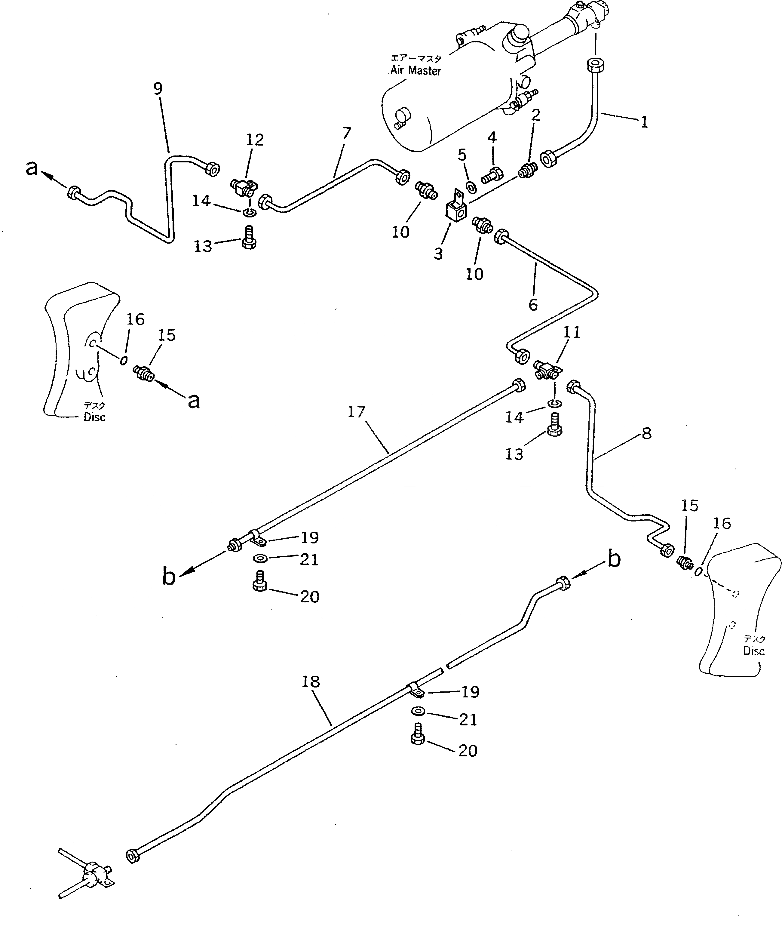 Схема запчастей Komatsu PW100N-3 - НИЖН. ВОЗДУХОВОД (ВОЗД. МАЧТАER - CALIPER)(№-8) ШАССИ¤ ТРАНСМИССИЯ¤ МОСТ¤ КОЛЕСА И ВОЗД. СИСТЕМА