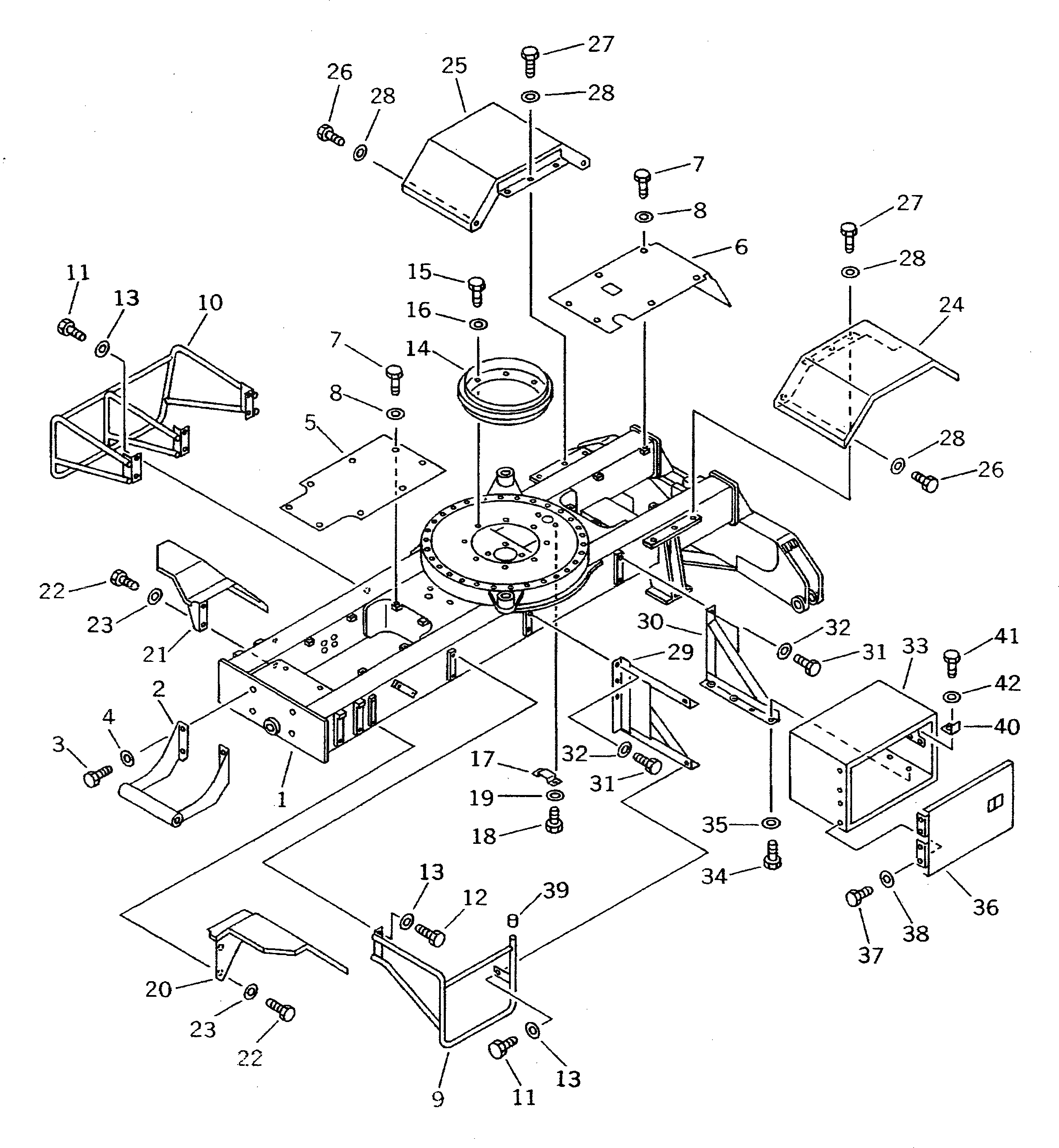 Схема запчастей Komatsu PW100NS-3 - ШАССИ (/) (С ПЕРЕДН. И ЗАДН. КРЫЛО)(№-) ШАССИ¤ ТРАНСМИССИЯ¤ МОСТ¤ КОЛЕСА И ВОЗД. СИСТЕМА