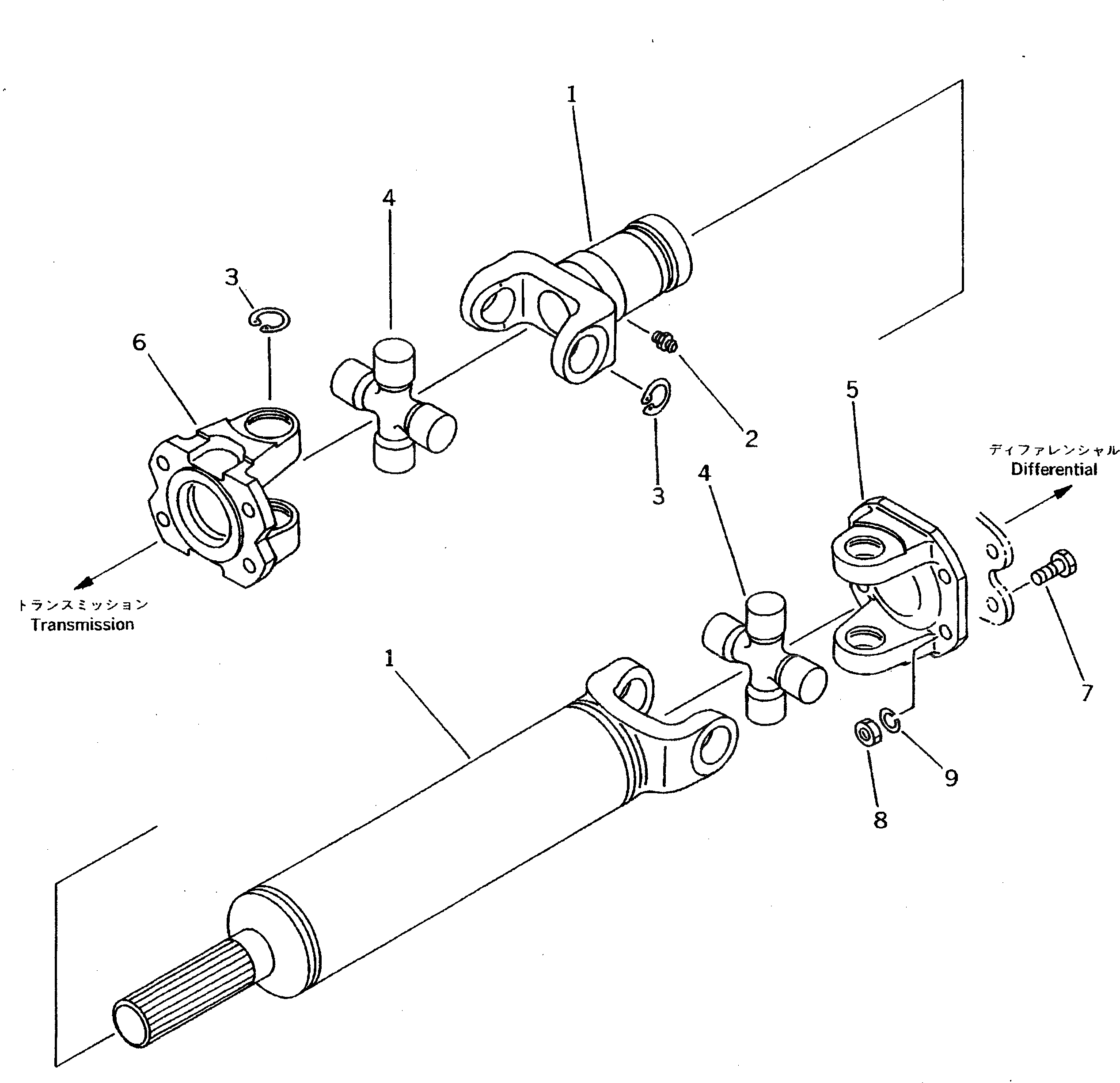 Схема запчастей Komatsu PW100NS-3 - ВЕДУЩ. ВАЛ(№7-) ШАССИ¤ ТРАНСМИССИЯ¤ МОСТ¤ КОЛЕСА И ВОЗД. СИСТЕМА