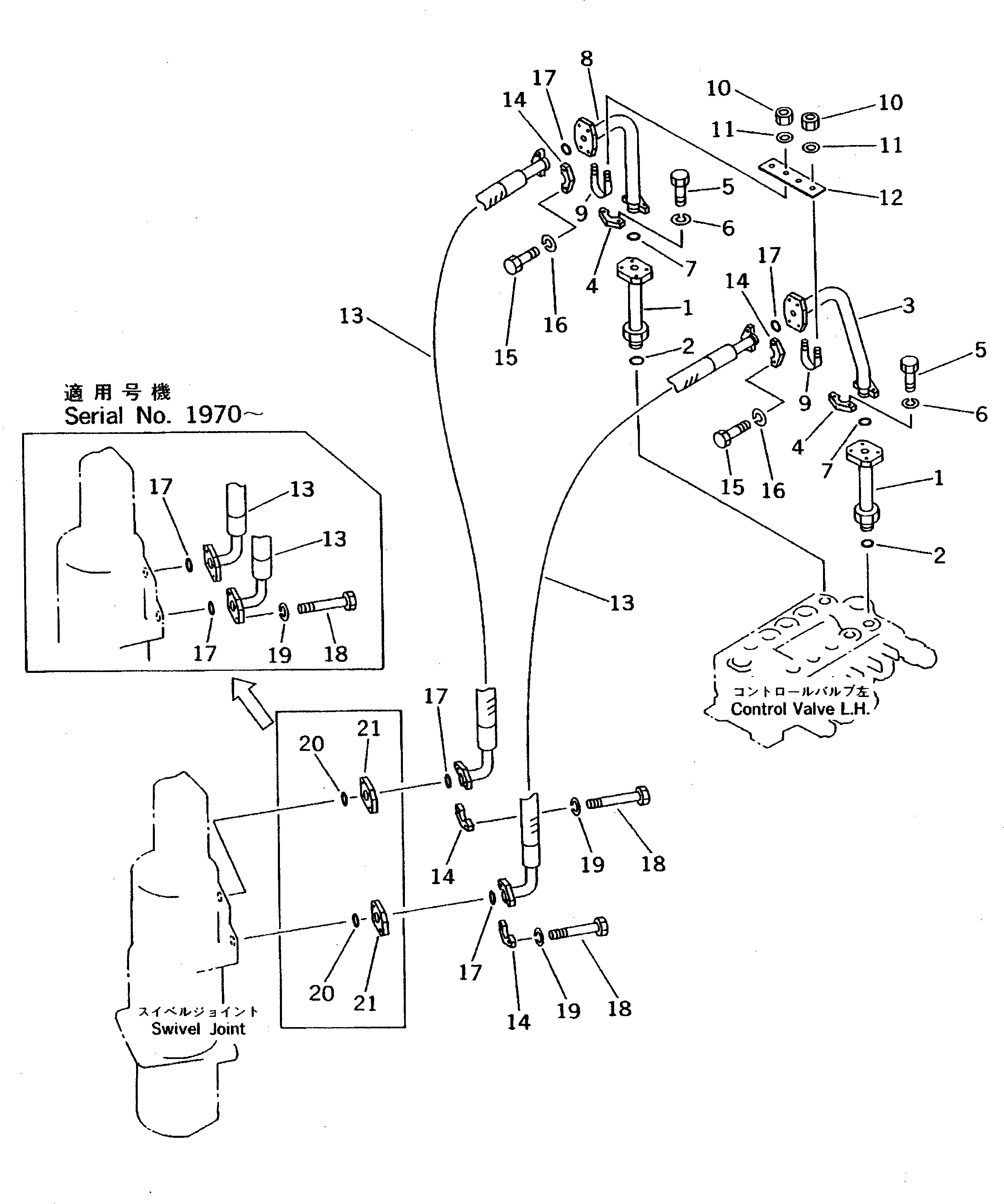 Схема запчастей Komatsu PW100NS-3 - ГИДРОЛИНИЯ (/) (ДЛЯ ОТВАЛ)(№-) УПРАВЛ-Е РАБОЧИМ ОБОРУДОВАНИЕМ
