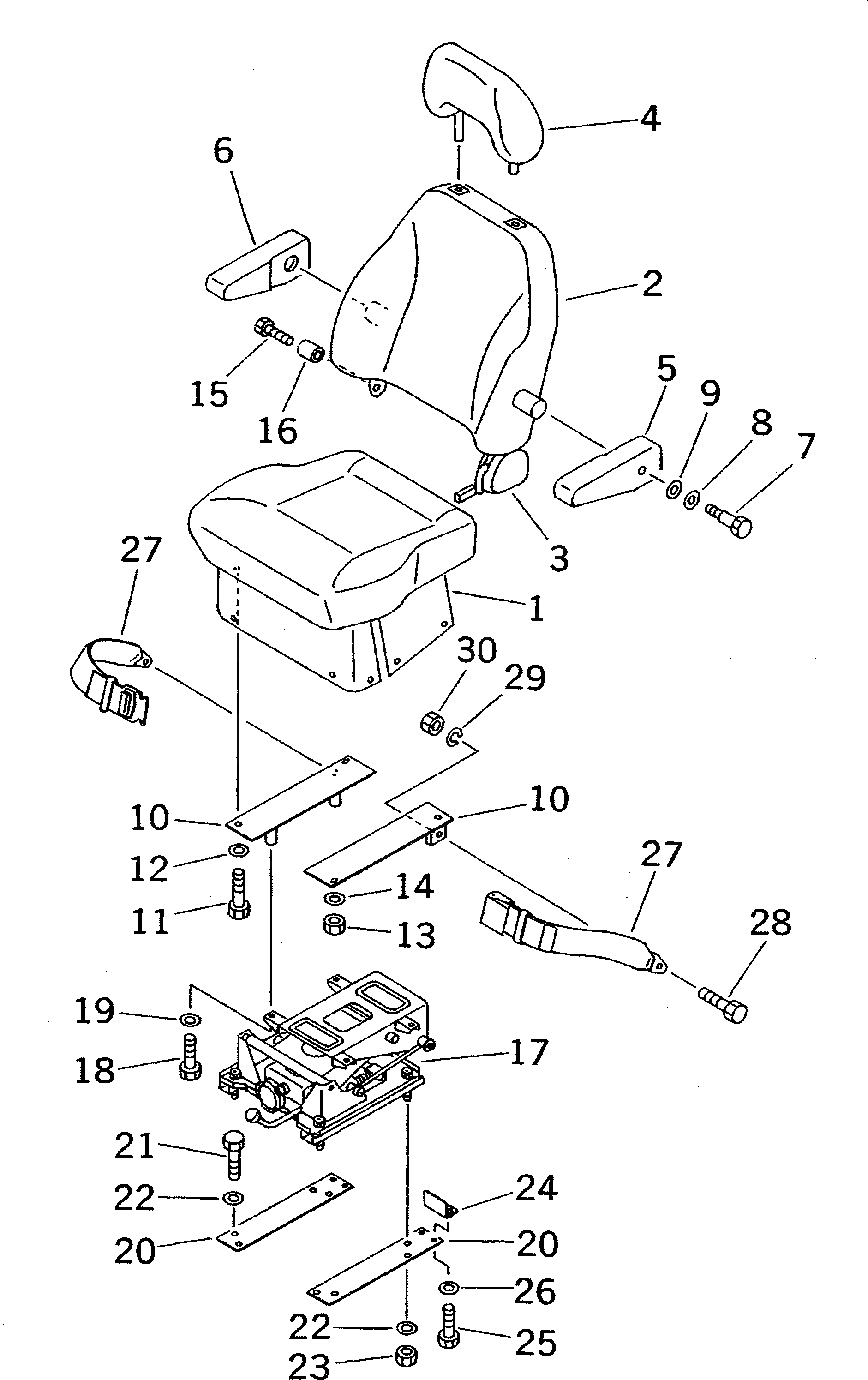 Схема запчастей Komatsu PW100S-3B - СИДЕНЬЕ ОПЕРАТОРА (ROAD CONSTRUCTION СПЕЦ-Я.)(№8-) ЧАСТИ КОРПУСА