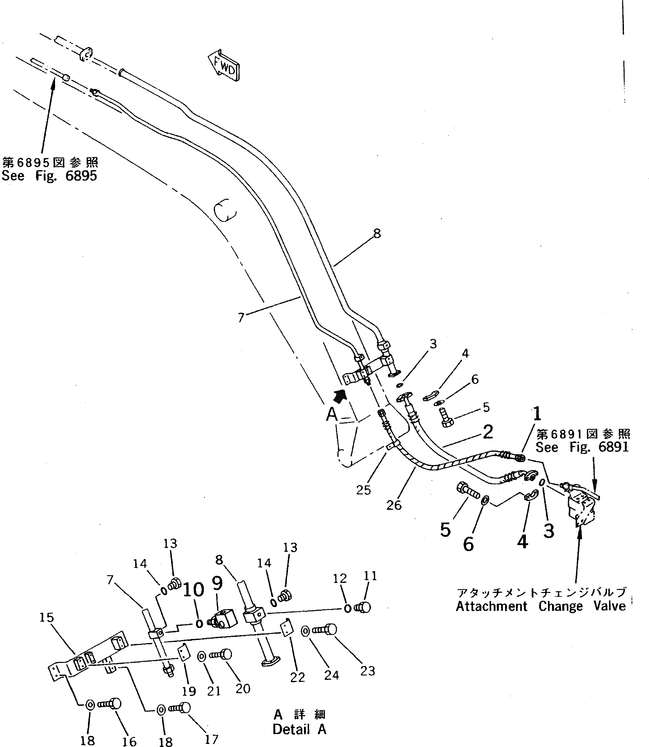 Схема запчастей Komatsu PW100S-3B - ГИДРОЛИНИЯ (НАВЕСНОЕ ОБОРУД-Е) (СТРЕЛА) (/)       (ROAD CONSTRUCTION СПЕЦ-Я.)(№8-) УПРАВЛ-Е РАБОЧИМ ОБОРУДОВАНИЕМ