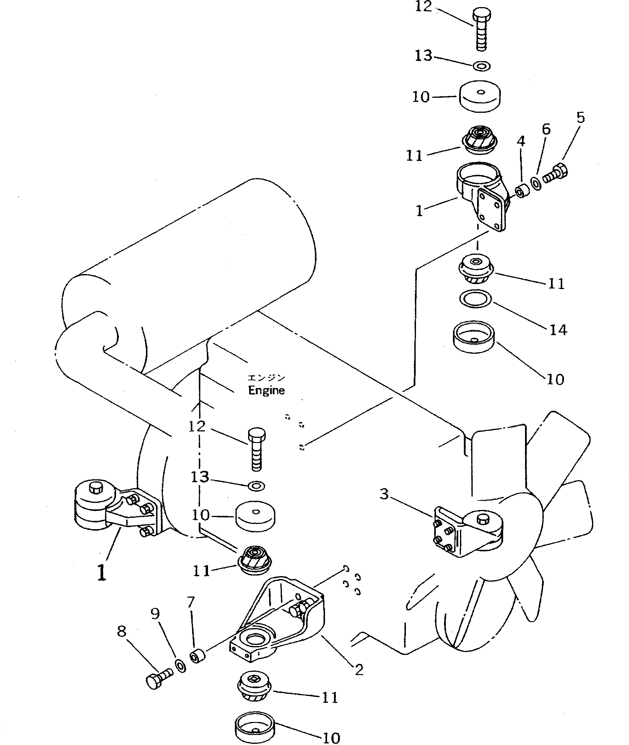 Схема запчастей Komatsu PW100S-3 - КРЕПЛЕНИЕ ДВИГАТЕЛЯ КОМПОНЕНТЫ ДВИГАТЕЛЯ И ЭЛЕКТРИКА