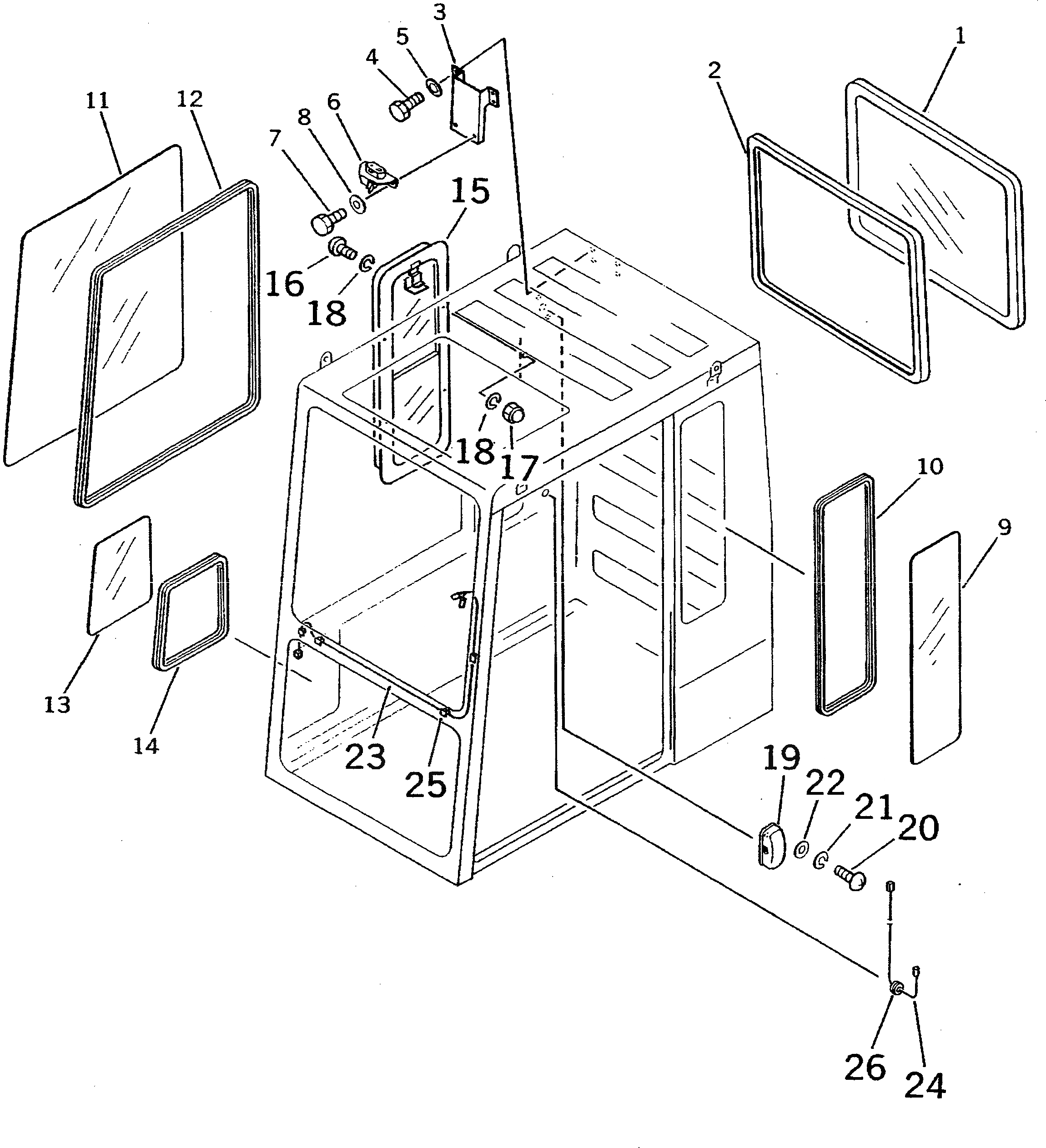Схема запчастей Komatsu PW100S-3 - КАБИНА (/)(№-7) ЧАСТИ КОРПУСА