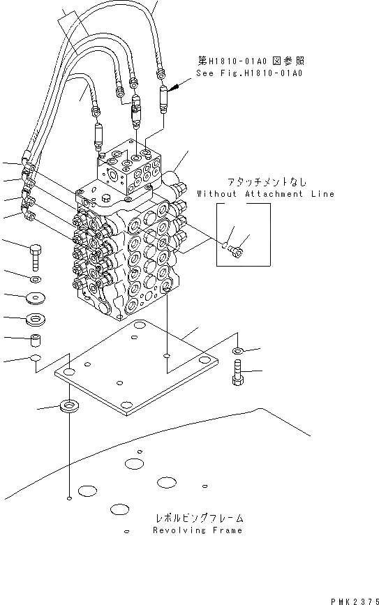 Схема запчастей Komatsu PW128UU-1 - ОСНОВН. КЛАПАН (ВЕРХН.) (МОНТАЖНЫЙ КАРКАС) (-ACTUATER НАВЕСН. ОБОРУД)  (ДЛЯ MONO СТРЕЛА)(№-) ГИДРАВЛИКА