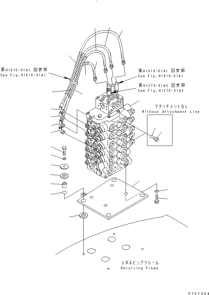 Схема запчастей Komatsu PW128UU-1 - ОСНОВН. КЛАПАН (ВЕРХН.) (МОНТАЖНЫЙ КАРКАС) (-ACTUATER НАВЕСН. ОБОРУД)  (ДЛЯ 2-СЕКЦИОНН. СТРЕЛЫ)(№-) ГИДРАВЛИКА