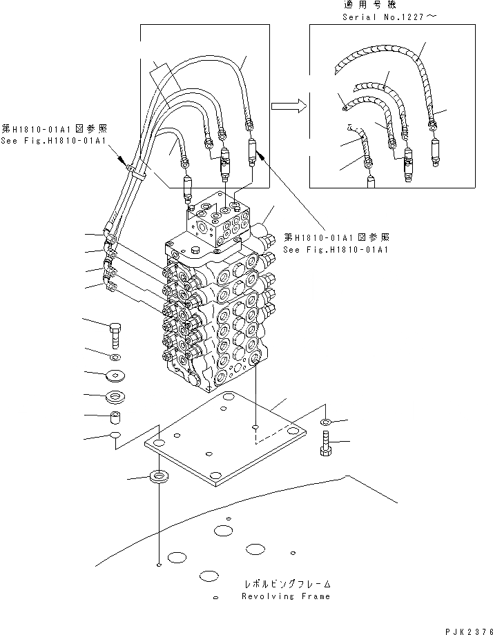Схема запчастей Komatsu PW128UU-1 - ОСНОВН. КЛАПАН (ВЕРХН.) (МОНТАЖНЫЙ КАРКАС) (-ACTUATER НАВЕСН. ОБОРУД)  (ДЛЯ MONO СТРЕЛА) ГИДРАВЛИКА