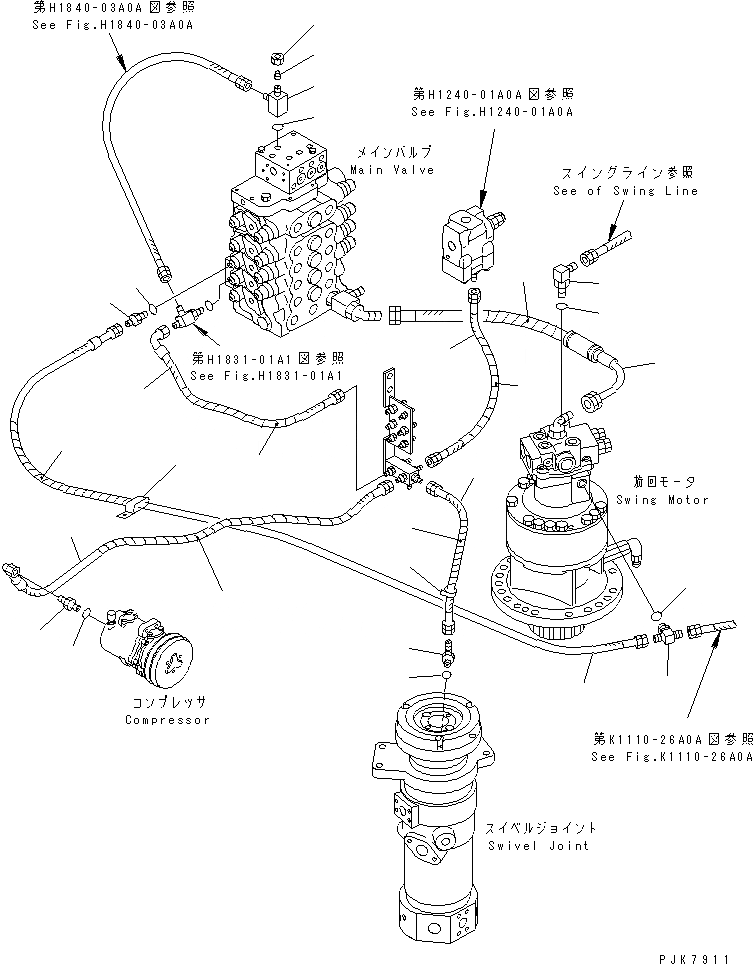 Схема запчастей Komatsu PW128UU-1 - ВОЗВРАТН. ЛИНИЯ (ВЕРХН.) (ДЛЯ ¤ КЛАПАН)(№-) ГИДРАВЛИКА