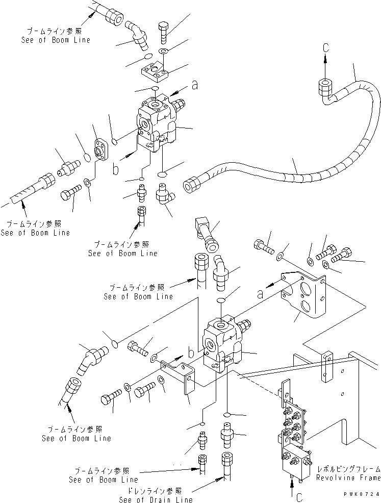 Схема запчастей Komatsu PW128UU-1 - ПРЕДОТВРАЩЕНИЕ СМЕЩЕНИЮ ЛИНИЯ (СТОПОРН. КЛАПАН) (ДЛЯ 2-СЕКЦИОНН. СТРЕЛЫ)(№-) ГИДРАВЛИКА