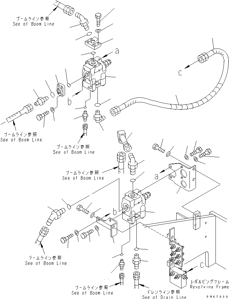 Схема запчастей Komatsu PW128UU-1 - ПРЕДОТВРАЩЕНИЕ СМЕЩЕНИЮ ЛИНИЯ (СТОПОРН. КЛАПАН) (ДЛЯ 2-СЕКЦИОНН. СТРЕЛЫ)(№-) ГИДРАВЛИКА