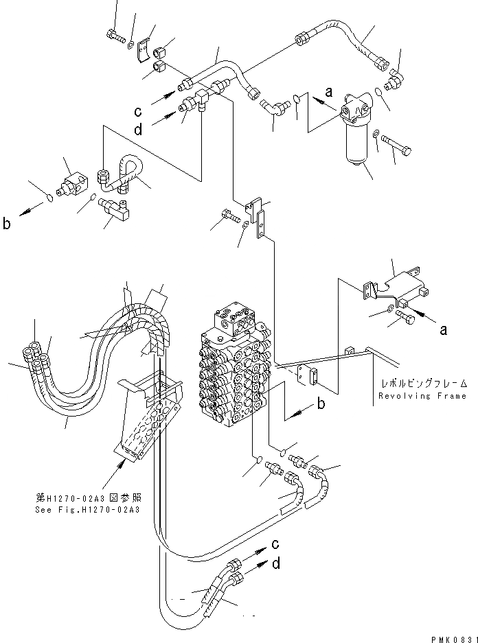 Схема запчастей Komatsu PW128UU-1 - НАВЕСНОЕ ОБОРУД-Е (ТРУБЫ И ФИЛЬТР.) (-ACTUATER НАВЕСН. ОБОРУД)   (ДЛЯ 2-СЕКЦИОНН. СТРЕЛЫ)(№-) ГИДРАВЛИКА