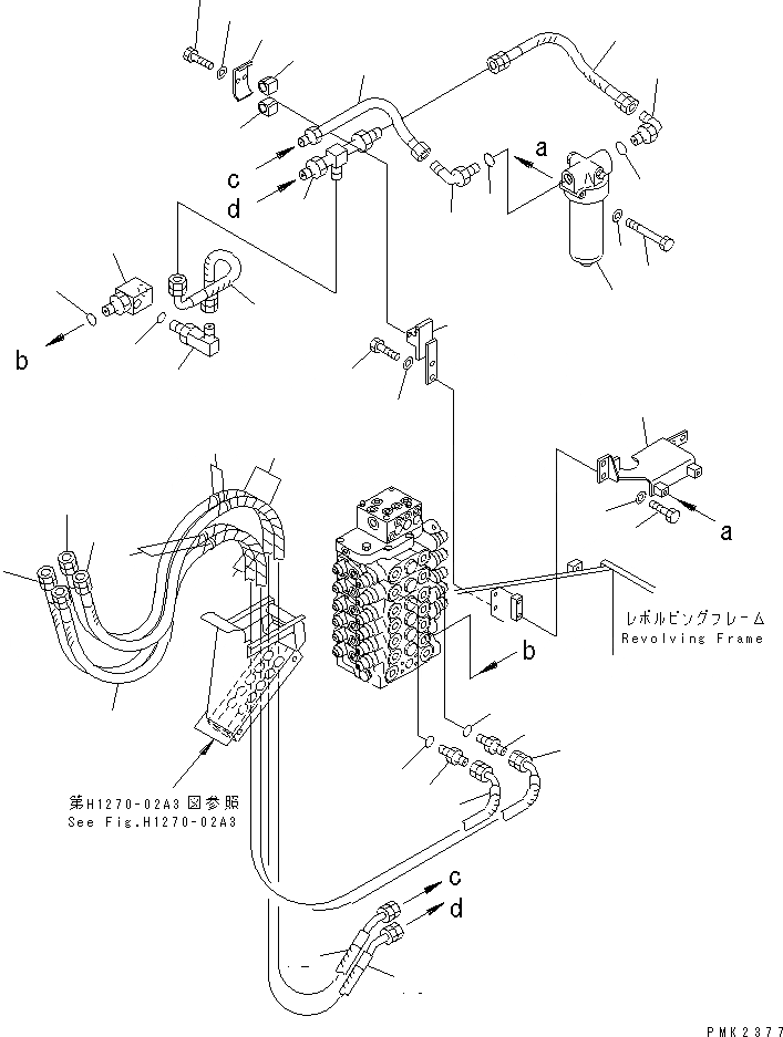 Схема запчастей Komatsu PW128UU-1 - НАВЕСНОЕ ОБОРУД-Е (ТРУБЫ И ФИЛЬТР.) (-ACTUATER НАВЕСН. ОБОРУД)   (ДЛЯ MONO СТРЕЛА) ГИДРАВЛИКА
