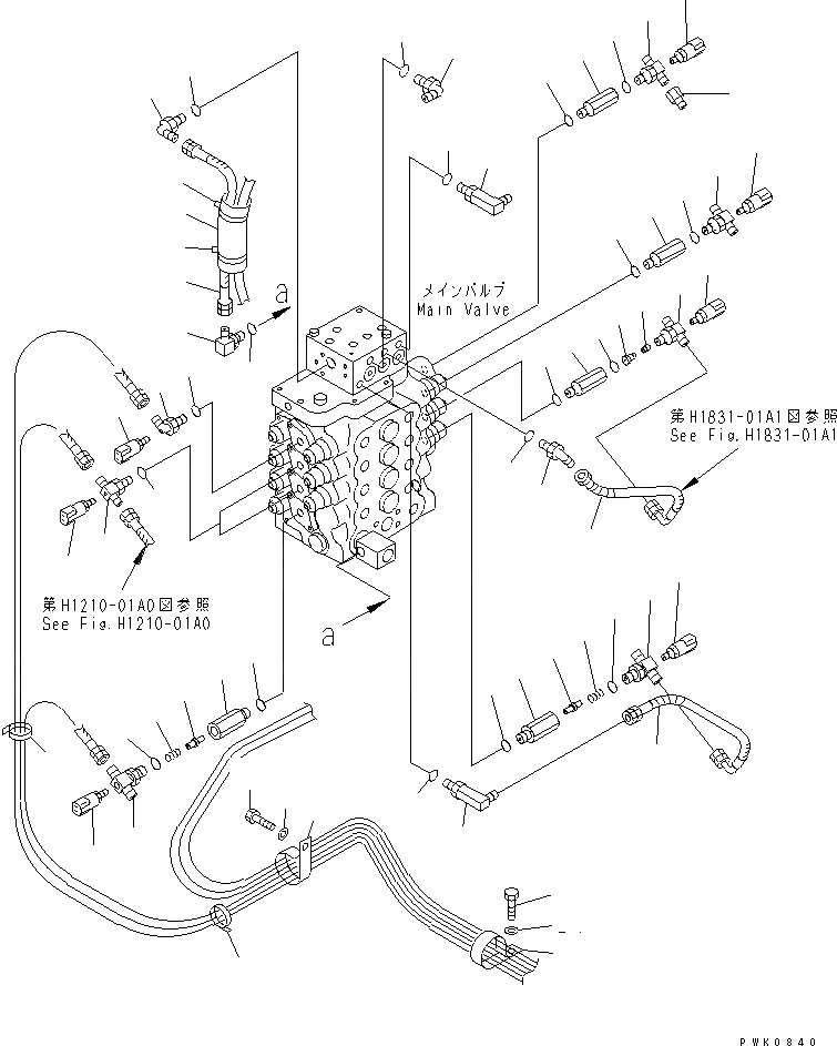 Схема запчастей Komatsu PW128UU-1 - P.P.C. ОСНОВН. ЛИНИЯ (ВЕРХН.) (ДЛЯ MONO СТРЕЛА)(№-) ГИДРАВЛИКА