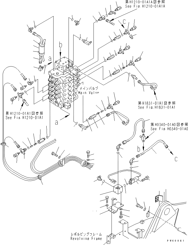 Схема запчастей Komatsu PW128UU-1 - P.P.C. ОСНОВН. ЛИНИЯ (ВЕРХН.) (ДЛЯ 2-СЕКЦИОНН. СТРЕЛЫ)(№-) ГИДРАВЛИКА