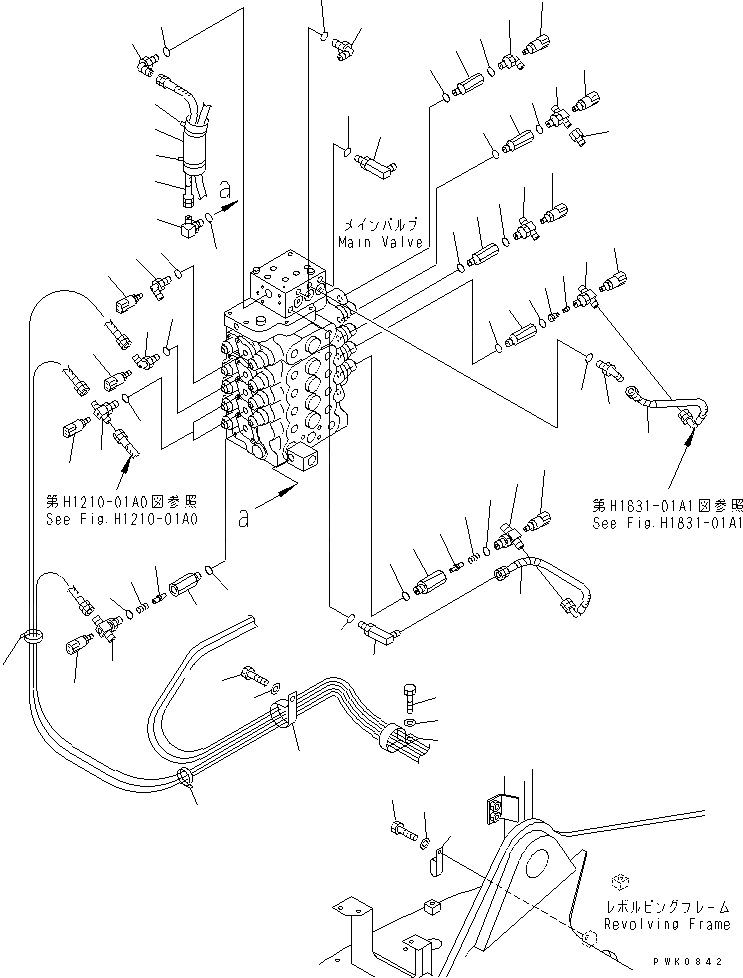 Схема запчастей Komatsu PW128UU-1 - P.P.C. ОСНОВН. ЛИНИЯ (ВЕРХН.) (-ACTUATER НАВЕСН. ОБОРУД) (ДЛЯ MONO СТРЕЛА)(№-) ГИДРАВЛИКА
