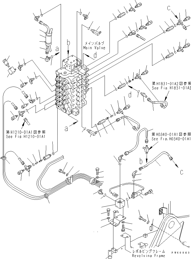 Схема запчастей Komatsu PW128UU-1 - P.P.C. ОСНОВН. ЛИНИЯ (ВЕРХН.) (-ACTUATER НАВЕСН. ОБОРУД)         (ДЛЯ 2-СЕКЦИОНН. СТРЕЛЫ)(№-) ГИДРАВЛИКА