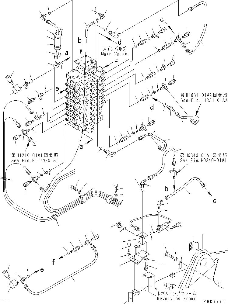 Схема запчастей Komatsu PW128UU-1 - P.P.C. ОСНОВН. ЛИНИЯ (ВЕРХН.) (-ACTUATER НАВЕСН. ОБОРУД)         (ДЛЯ 2-СЕКЦИОНН. СТРЕЛЫ) ГИДРАВЛИКА