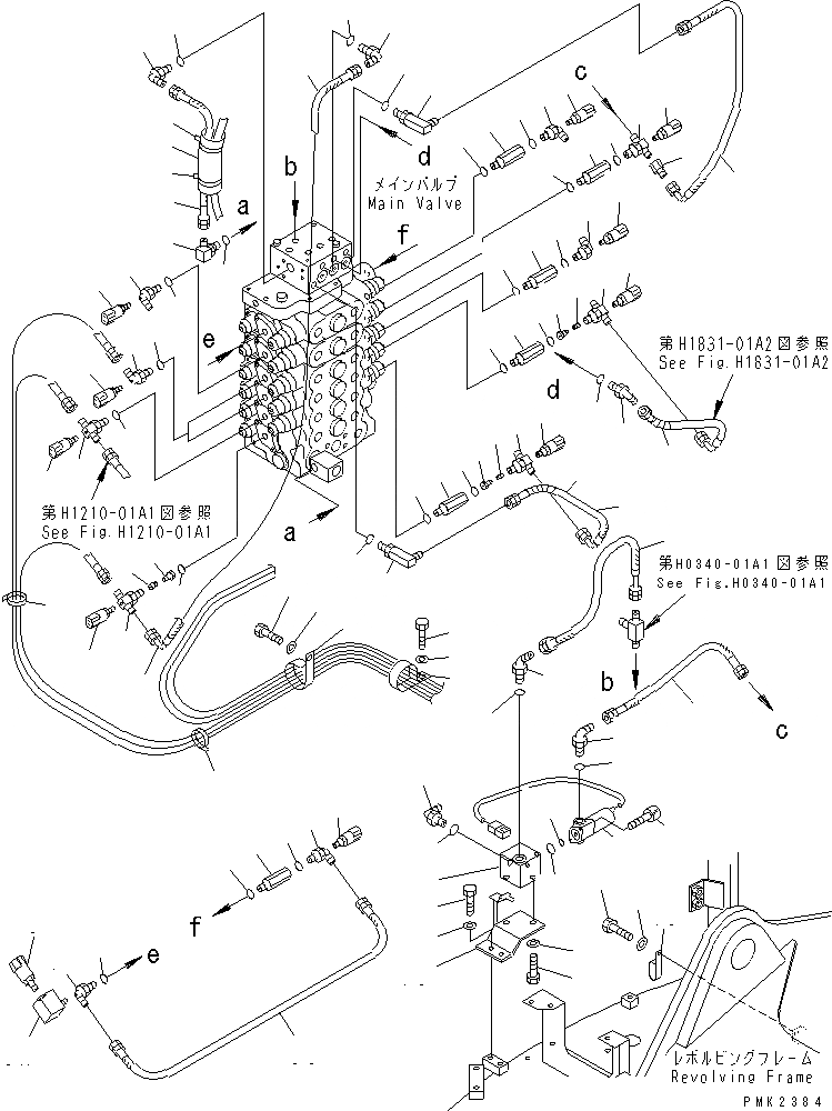 Схема запчастей Komatsu PW128UU-1 - P.P.C. ОСНОВН. ЛИНИЯ (ВЕРХН.)(-ACTUATER НАВЕСН. ОБОРУД)(ДЛЯ 2-СЕКЦИОНН. СТРЕЛЫ)(БЕЗ НАВЕСН. ОБОРУД ТРУБЫ) ГИДРАВЛИКА