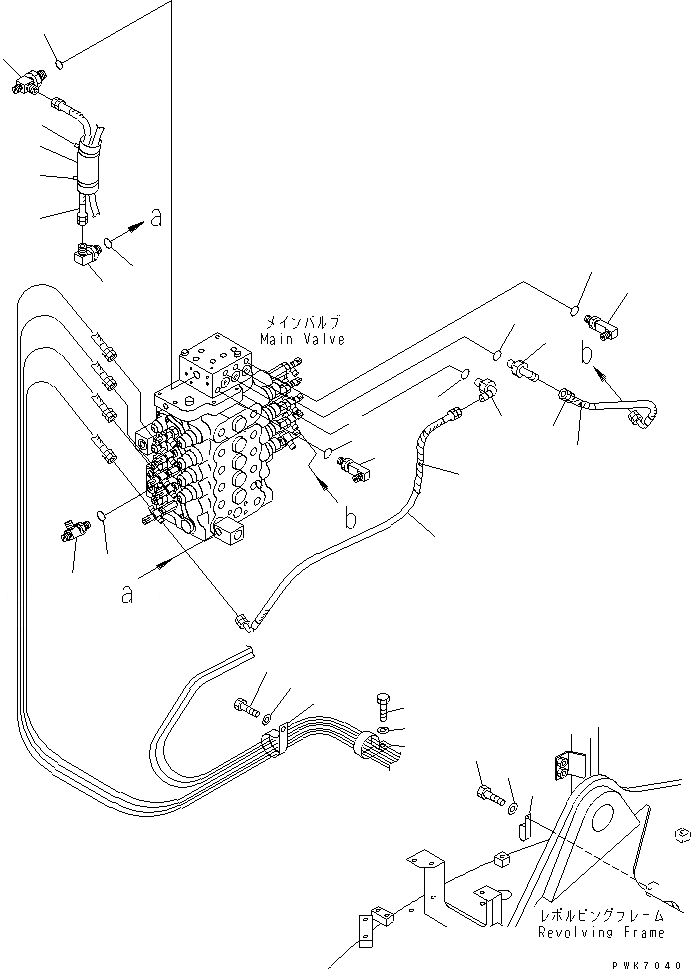 Схема запчастей Komatsu PW128UU-1 - P.P.C. ОСНОВН. ЛИНИЯ (ВЕРХН.) (ДЛЯ 2-СЕКЦИОНН. СТРЕЛЫ) (/)(№-) ГИДРАВЛИКА