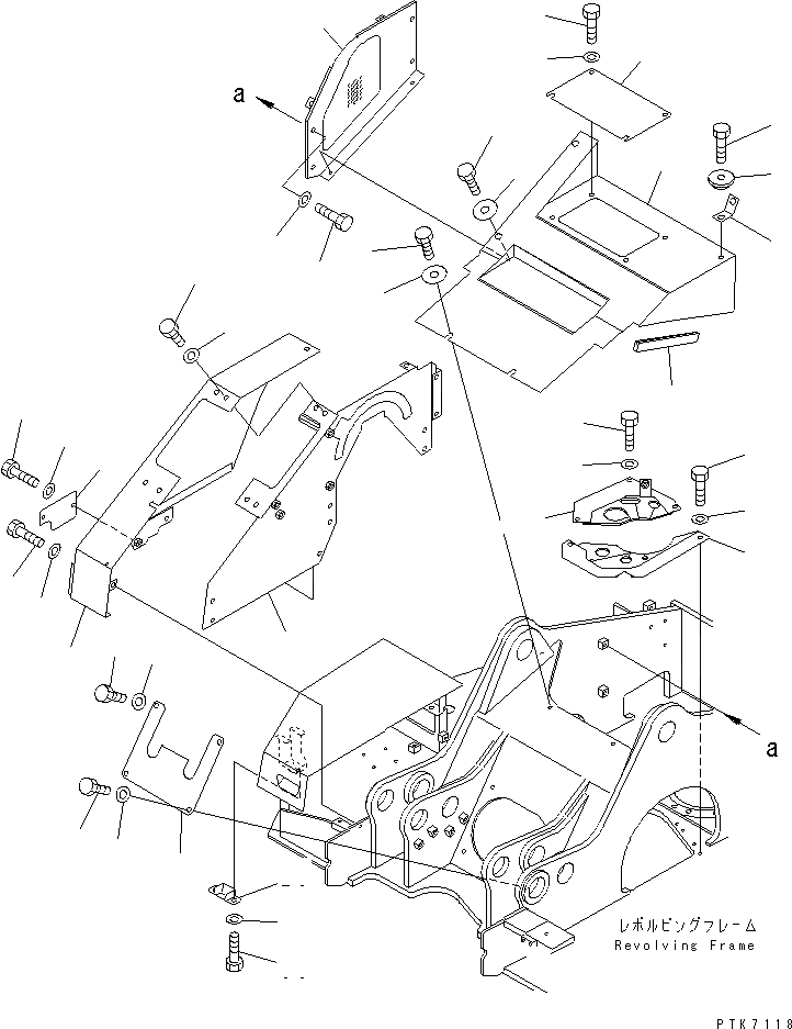 Схема запчастей Komatsu PW128UU-1 - ПРАВ. КОРПУС (/) (ДЛЯ MONO СТРЕЛА)(№-) ЧАСТИ КОРПУСА