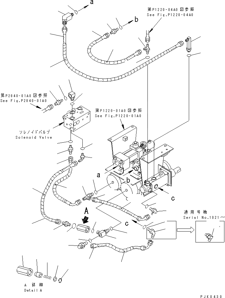 Схема запчастей Komatsu PW128UU-1 - ТОРМОЗН. ГИДРОЛИНИЯ¤ НИЖН. (ГИДРАВЛ МАСЛ. ЛИНИЯ¤ /) НИЖНЯЯ ГИДРОЛИНИЯ И ЛИНИЯ ХОДА