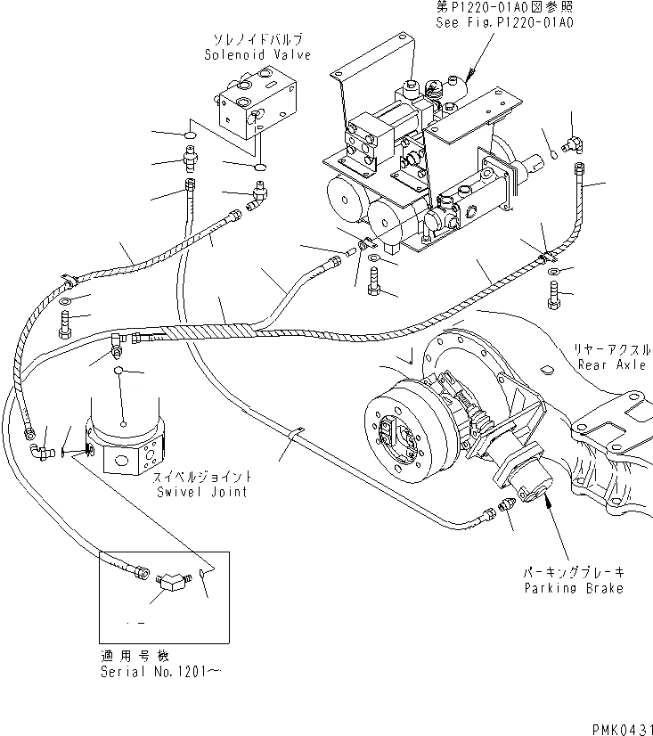 Схема запчастей Komatsu PW128UU-1 - ТОРМОЗН. ГИДРОЛИНИЯ¤ НИЖН. (ГИДРАВЛ МАСЛ. ЛИНИЯ¤ /) НИЖНЯЯ ГИДРОЛИНИЯ И ЛИНИЯ ХОДА