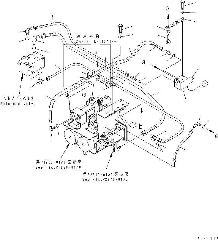 Схема запчастей Komatsu PW128UU-1 - ТОРМОЗН. ГИДРОЛИНИЯ¤ НИЖН. (ГИДРАВЛ МАСЛ. ЛИНИЯ¤ /)(№-) НИЖНЯЯ ГИДРОЛИНИЯ И ЛИНИЯ ХОДА