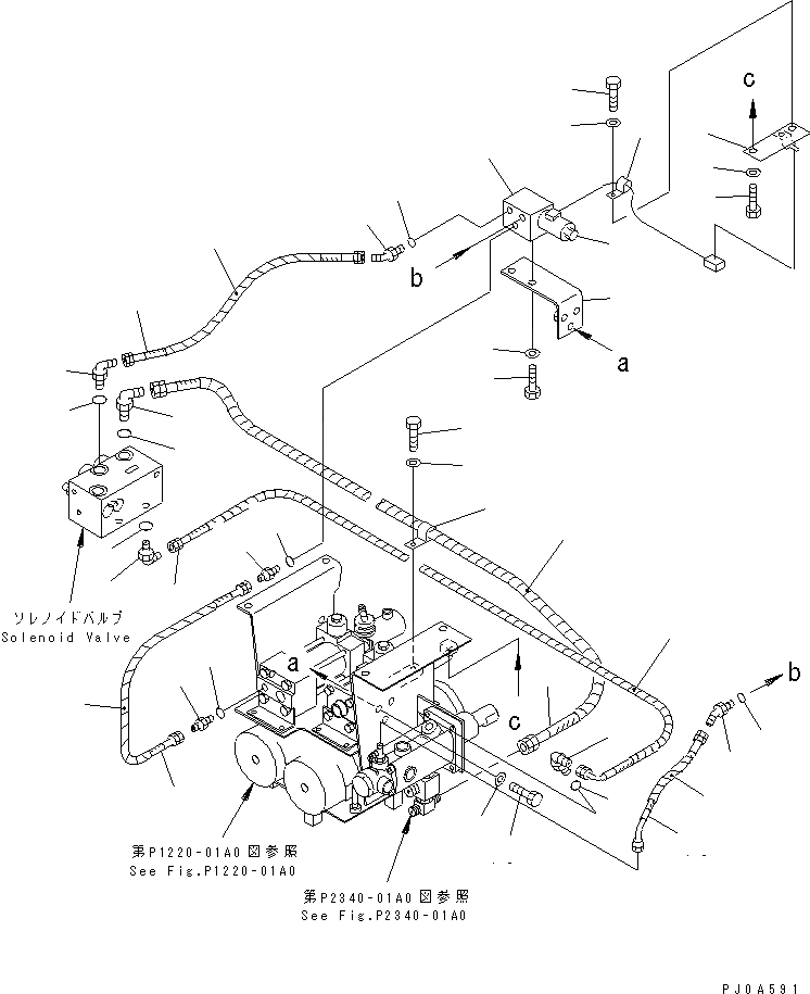 Схема запчастей Komatsu PW128UU-1 - ТОРМОЗН. ГИДРОЛИНИЯ¤ НИЖН. (ГИДРАВЛ МАСЛ. ЛИНИЯ¤ /) НИЖНЯЯ ГИДРОЛИНИЯ И ЛИНИЯ ХОДА
