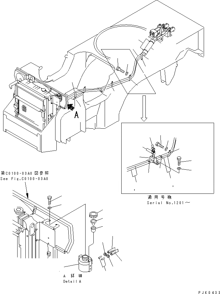 Схема запчастей Komatsu PW128UU-1 - ТОРМОЗН. ГИДРОЛИНИЯ¤ НИЖН. (РЕЗЕРВН. БАК)(№-) НИЖНЯЯ ГИДРОЛИНИЯ И ЛИНИЯ ХОДА