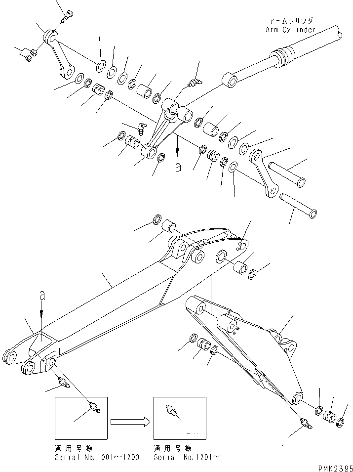 Схема запчастей Komatsu PW128UU-1 - 2-СЕКЦИОНН. СТРЕЛА (1¤ 2¤ СТРЕЛА И РУКОЯТЬ СОЕДИНИТЕЛЬН. ЗВЕНО)            (ДЛЯ -ACTUATER НАВЕСН. ОБОРУД) РАБОЧЕЕ ОБОРУДОВАНИЕ