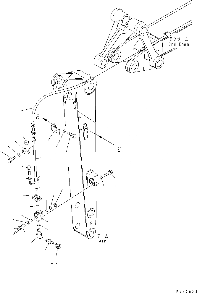Схема запчастей Komatsu PW128UU-1 - РУКОЯТЬ (ДОПОЛН. ЛИНИЯ) (ДЛЯ 2-СЕКЦИОНН. СТРЕЛЫ) (С НАВЕСН. ОБОРУД) РАБОЧЕЕ ОБОРУДОВАНИЕ