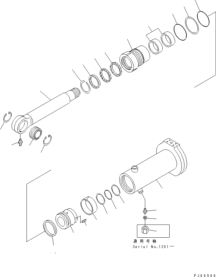 Схема запчастей Komatsu PW128UU-1 - ЦИЛИНДР. ПЕРЕДН. ПОДВЕСКИ (ВНУТР. ЧАСТИ) ОСНОВН. КОМПОНЕНТЫ И РЕМКОМПЛЕКТЫ