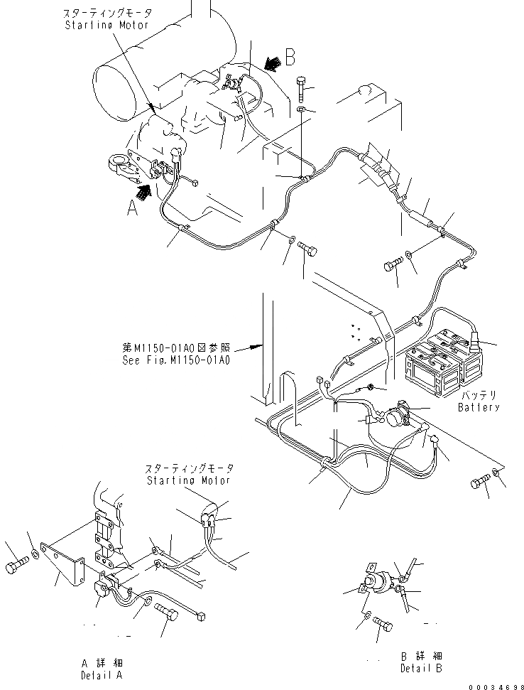 Схема запчастей Komatsu PW130-7K - ЭЛЕКТРОПРОВОДКА (ПРОВОДКА СТАРТЕРА) ЭЛЕКТРИКА