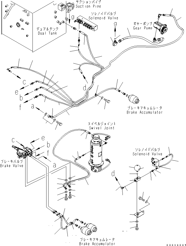 Схема запчастей Komatsu PW130-7K - ТОРМОЗН. ГИДРОЛИНИЯ (ВЕРХН.) (ШЛАНГИ) (ITALY СПЕЦ-Я.) ГИДРАВЛИКА