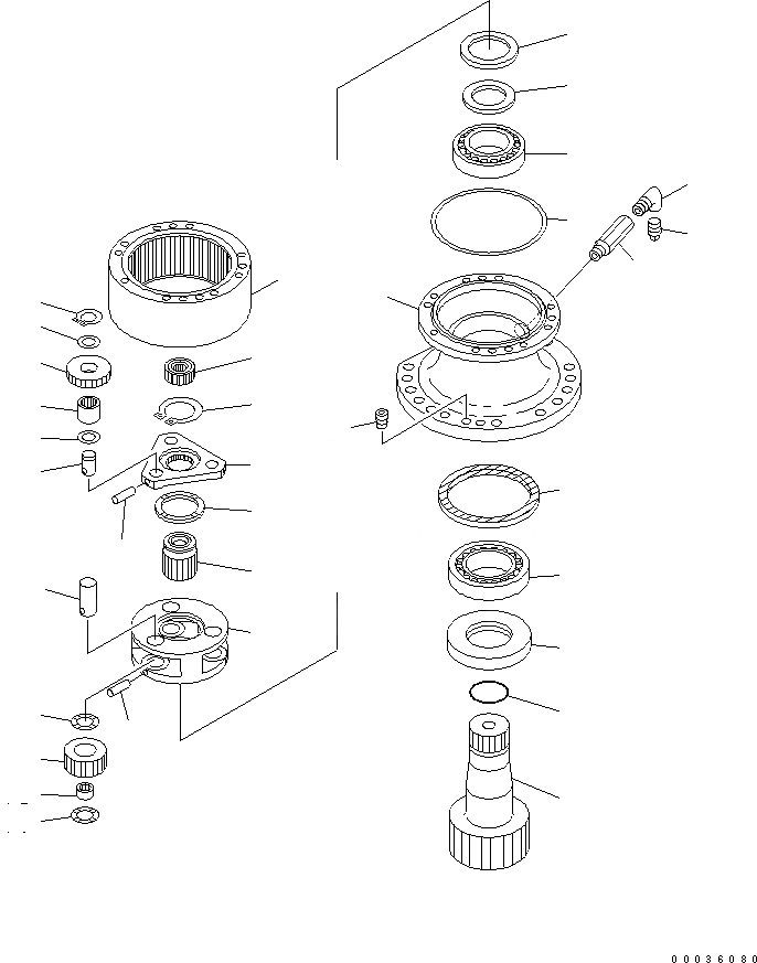 Схема запчастей Komatsu PW130-7K - МЕХАНИЗМ ПОВОРОТА (ВНУТР. ЧАСТИ) ПОВОРОТН. КРУГ И КОМПОНЕНТЫ