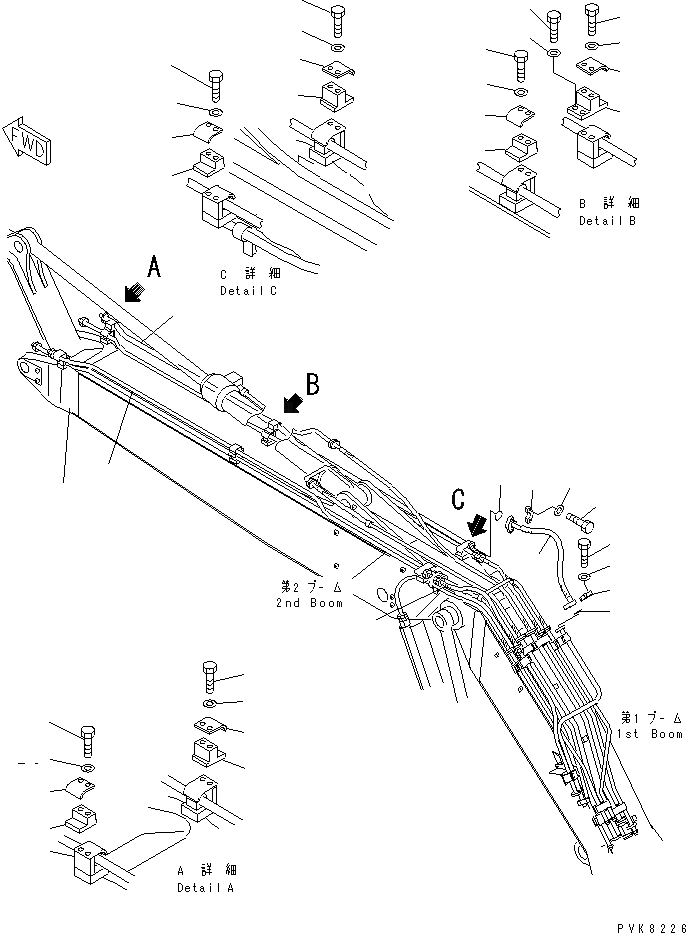 Схема запчастей Komatsu PW130-7K - 2-СЕКЦИОНН. СТРЕЛА (КРЕПЛЕНИЕ) (2-Я СТРЕЛА) РАБОЧЕЕ ОБОРУДОВАНИЕ