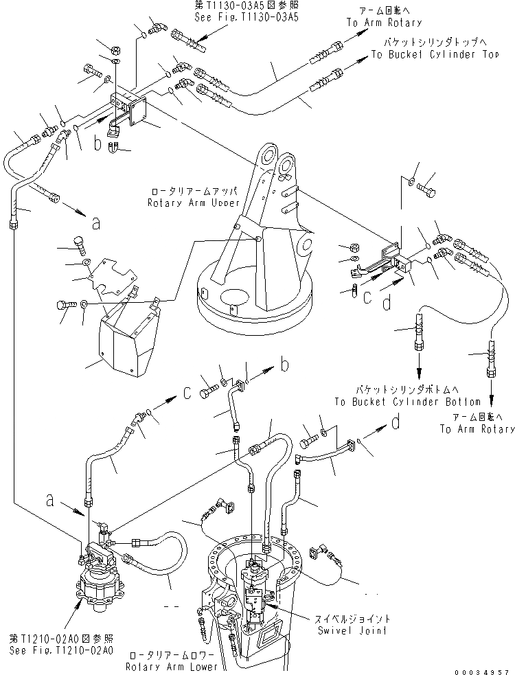 Схема запчастей Komatsu PW130-7K - ПОВОРОТН. РУКОЯТЬ (РУКОЯТЬ ТРУБЫ ЛИНИЯ) РАБОЧЕЕ ОБОРУДОВАНИЕ