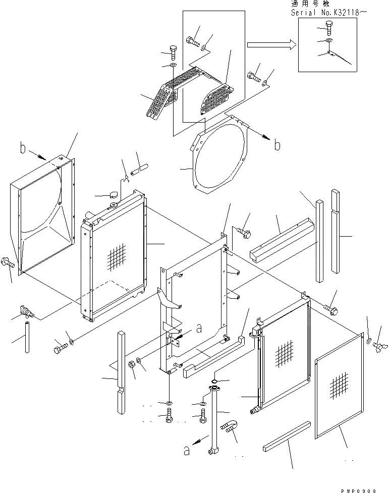 Схема запчастей Komatsu PW130ES-6K - ОХЛАЖД-Е (РАДИАТОР И МАСЛООХЛАДИТЕЛЬ)(№K9-K) СИСТЕМА ОХЛАЖДЕНИЯ