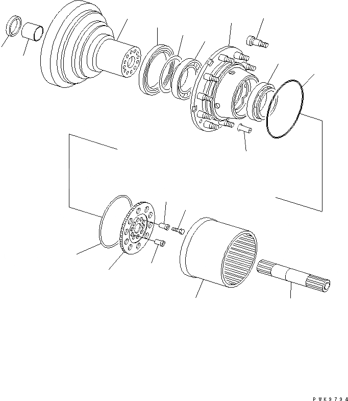 Схема запчастей Komatsu PW130ES-6K - ЗАДН. МОСТ (ВАЛ И КОЛЕСА ВТУЛКА) СИЛОВАЯ ПЕРЕДАЧА