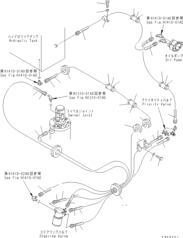 Схема запчастей Komatsu PW130ES-6K - РУЛЕВ. УПРАВЛЕНИЕ ЛИНИЯ (КЛАПАН - БАК)(№K-K999) ГИДРАВЛИКА